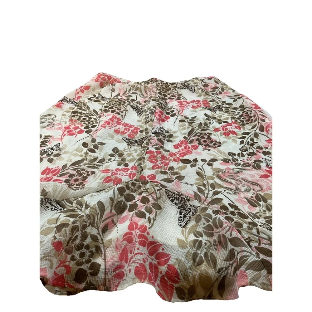 Alfred Dunner Pink & Beige Floral Sheer Lined Flared Bottom Midi Skirt Sz 14 J23